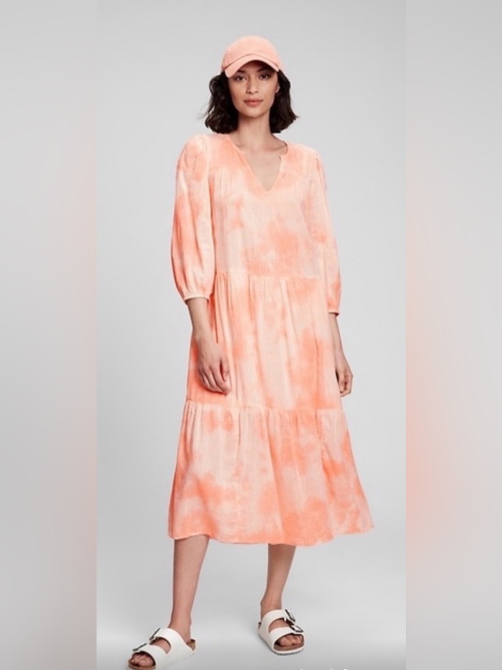 GAP Cotton Dress PTP 23” L tiered peach ivory